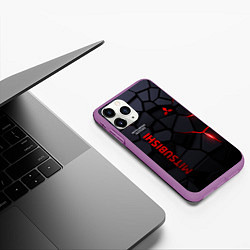 Чехол iPhone 11 Pro матовый Mitsubishi - плиты с эффектом свечения, цвет: 3D-фиолетовый — фото 2