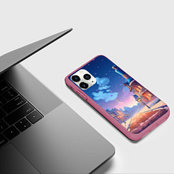 Чехол iPhone 11 Pro матовый Новогодний город, цвет: 3D-малиновый — фото 2