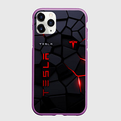 Чехол iPhone 11 Pro матовый Tesla - плиты с эффектом свечения, цвет: 3D-фиолетовый