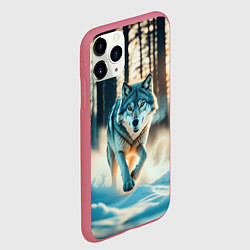 Чехол iPhone 11 Pro матовый Волк в темном лесу, цвет: 3D-малиновый — фото 2