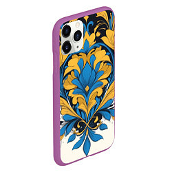 Чехол iPhone 11 Pro матовый Желто-синий букет, цвет: 3D-фиолетовый — фото 2