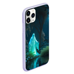 Чехол iPhone 11 Pro матовый Светящийся зеленым призрак в лесу, цвет: 3D-светло-сиреневый — фото 2