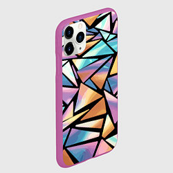 Чехол iPhone 11 Pro матовый Радужные треугольники - кристаллы голографические, цвет: 3D-фиолетовый — фото 2
