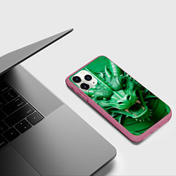 Чехол iPhone 11 Pro матовый Нейросеть - барельеф зелёный дракон, цвет: 3D-малиновый — фото 2