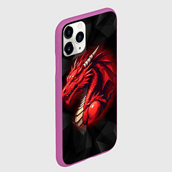 Чехол iPhone 11 Pro матовый Красный дракон на полигональном черном фоне, цвет: 3D-фиолетовый — фото 2