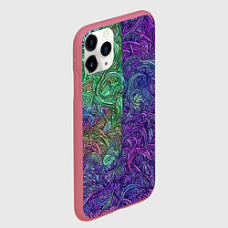 Чехол iPhone 11 Pro матовый Вьющийся узор фиолетовый и зелёный, цвет: 3D-малиновый — фото 2