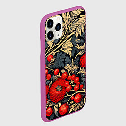 Чехол iPhone 11 Pro матовый Новогодние ягодки и узоры, цвет: 3D-фиолетовый — фото 2