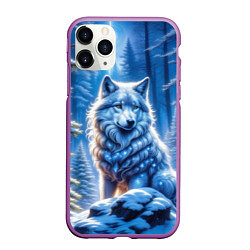 Чехол iPhone 11 Pro матовый Волк в зимнем ночном лесу, цвет: 3D-фиолетовый