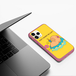 Чехол iPhone 11 Pro матовый Капибара dont worry be capy, цвет: 3D-малиновый — фото 2