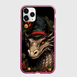 Чехол iPhone 11 Pro матовый Ледяной дракон праздника, цвет: 3D-малиновый