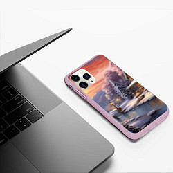 Чехол iPhone 11 Pro матовый Зима в городе, цвет: 3D-розовый — фото 2