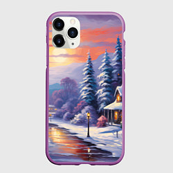 Чехол iPhone 11 Pro матовый Заснеженный новогодний лес чудес, цвет: 3D-фиолетовый