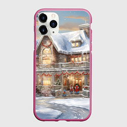 Чехол iPhone 11 Pro матовый Снежный новогодний большой дом, цвет: 3D-малиновый