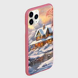 Чехол iPhone 11 Pro матовый Северное сияние праздника, цвет: 3D-малиновый — фото 2