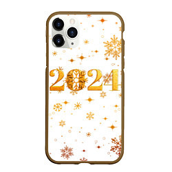 Чехол iPhone 11 Pro матовый Новый 2024 год - золотой, цвет: 3D-коричневый