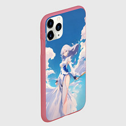 Чехол iPhone 11 Pro матовый Девушка на фоне неба, цвет: 3D-малиновый — фото 2