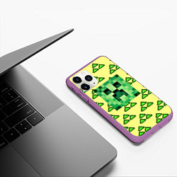 Чехол iPhone 11 Pro матовый Minecraft creeper game, цвет: 3D-фиолетовый — фото 2