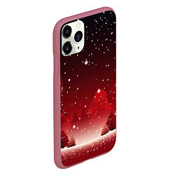 Чехол iPhone 11 Pro матовый Зимний берег реки с деревьями и льдом, цвет: 3D-малиновый — фото 2