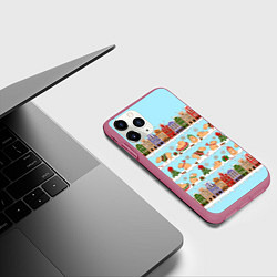 Чехол iPhone 11 Pro матовый Капибара с семьей на прогулке, цвет: 3D-малиновый — фото 2