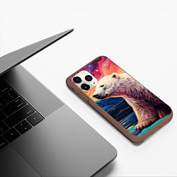 Чехол iPhone 11 Pro матовый Белый медведь на фоне северного сияния, цвет: 3D-коричневый — фото 2