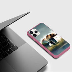 Чехол iPhone 11 Pro матовый Минималистичный пейзаж с медведем акварель, цвет: 3D-малиновый — фото 2