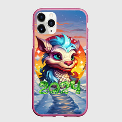 Чехол iPhone 11 Pro матовый Новогодний дракон 2024, цвет: 3D-малиновый