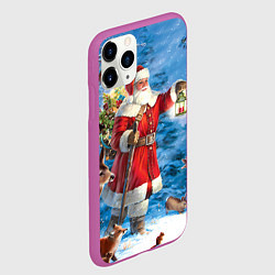 Чехол iPhone 11 Pro матовый Дед Мороз в лесу с животными, цвет: 3D-фиолетовый — фото 2