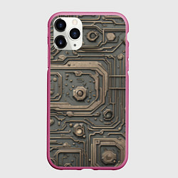Чехол iPhone 11 Pro матовый Металлическая ржавая обшивка с микросхемами и гайк