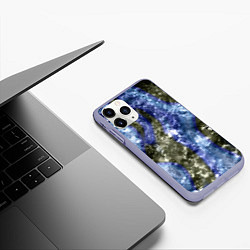 Чехол iPhone 11 Pro матовый Абстракция - гранж синие полосы на сером, цвет: 3D-светло-сиреневый — фото 2