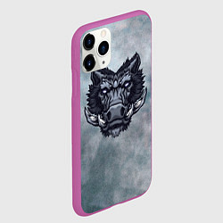 Чехол iPhone 11 Pro матовый Стальной дикий кабан на сером фоне, цвет: 3D-фиолетовый — фото 2