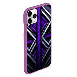 Чехол iPhone 11 Pro матовый Фиолетовые вставки на черном фоне, цвет: 3D-фиолетовый — фото 2