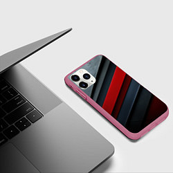 Чехол iPhone 11 Pro матовый Красные вставки на металлическом фоне, цвет: 3D-малиновый — фото 2