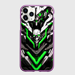 Чехол iPhone 11 Pro матовый Зелёный скелетный киберпанк доспех, цвет: 3D-фиолетовый