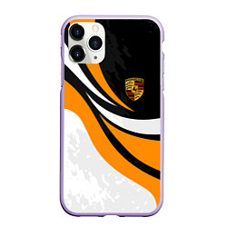 Чехол iPhone 11 Pro матовый Porsche - Оранжевая абстракция