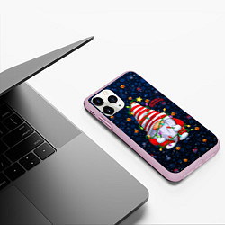 Чехол iPhone 11 Pro матовый Гном с гирляндой, цвет: 3D-розовый — фото 2