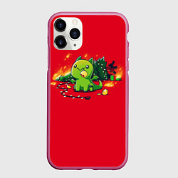 Чехол iPhone 11 Pro матовый Новогодний кото-дракон, цвет: 3D-малиновый