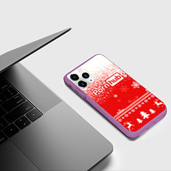 Чехол iPhone 11 Pro матовый Порнхаб - красный новогодний паттерн, цвет: 3D-фиолетовый — фото 2