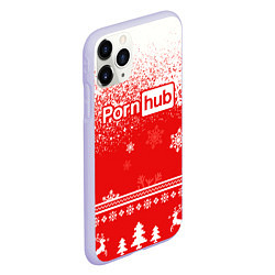 Чехол iPhone 11 Pro матовый Порнхаб - красный новогодний паттерн, цвет: 3D-светло-сиреневый — фото 2