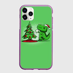 Чехол iPhone 11 Pro матовый Новогодняя проблема тираннозавра рекса, цвет: 3D-фиолетовый
