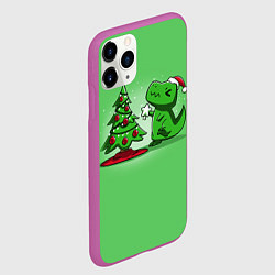Чехол iPhone 11 Pro матовый Новогодняя проблема тираннозавра рекса, цвет: 3D-фиолетовый — фото 2