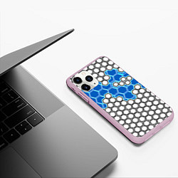 Чехол iPhone 11 Pro матовый Синяя энерго-броня из шестиугольников, цвет: 3D-розовый — фото 2