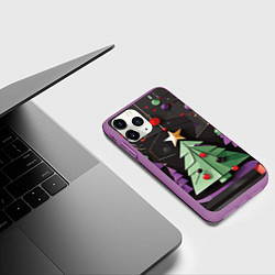 Чехол iPhone 11 Pro матовый Оригамная елка, цвет: 3D-фиолетовый — фото 2