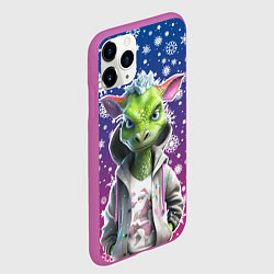 Чехол iPhone 11 Pro матовый Зеленый дракон и снежинки, цвет: 3D-фиолетовый — фото 2