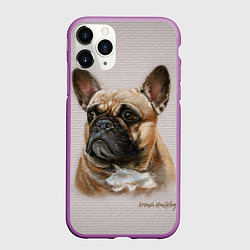 Чехол iPhone 11 Pro матовый Французский палевый бульдог на кирпичной стене