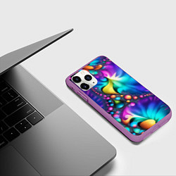 Чехол iPhone 11 Pro матовый Розово синий фрактал, цвет: 3D-фиолетовый — фото 2