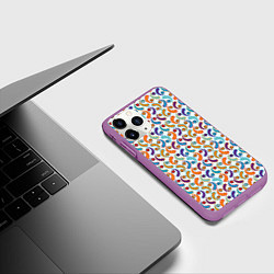 Чехол iPhone 11 Pro матовый Паттерн из симметричных фигур, цвет: 3D-фиолетовый — фото 2