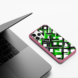 Чехол iPhone 11 Pro матовый Зелёные и чёрные мазки, цвет: 3D-малиновый — фото 2