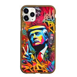 Чехол iPhone 11 Pro матовый Дональд Трамп - граффити - нейросеть, цвет: 3D-коричневый