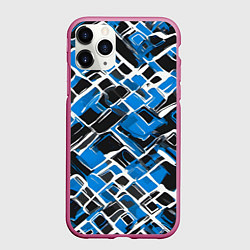 Чехол iPhone 11 Pro матовый Синие фигуры и белые линии, цвет: 3D-малиновый