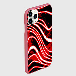 Чехол iPhone 11 Pro матовый Абстракция - Бело-красные линии на черном фоне, цвет: 3D-малиновый — фото 2